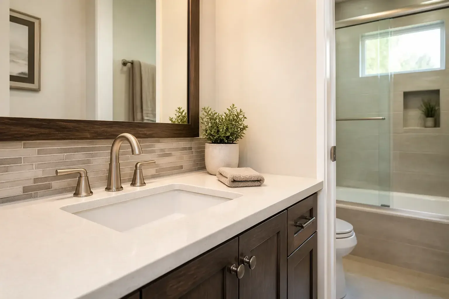 Finished bathroom sink installation in a bright, tidy home.